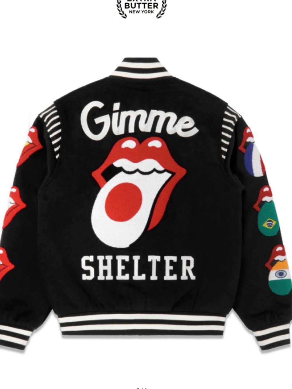 Market MKT Rolling Stones World Flag Bomber Varsity Jacket sz XL